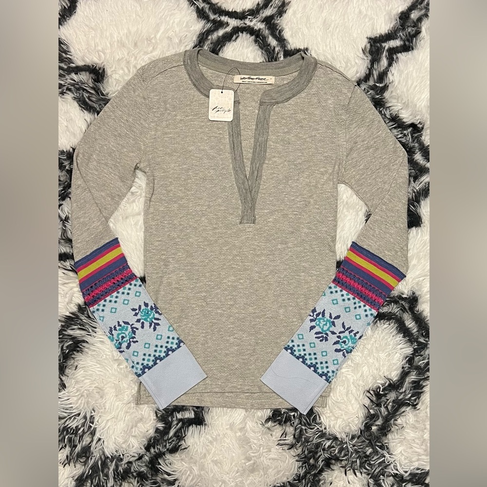 We the Free Mikah Printed Cuff Thermal Top Small